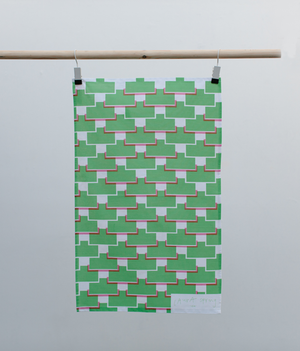 Tea Towel - Ida - Green / Pink