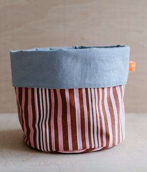 Fabric Storage Pot - Stripe - pink + brown