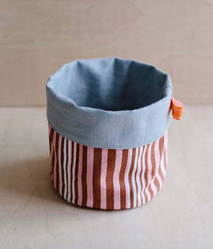 Fabric Storage Pot - Stripe - pink + brown