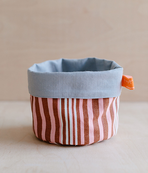 Fabric Storage Pot - Stripe - pink + brown