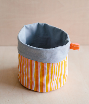 Fabric Storage Pot - Stripe - pink + mustard