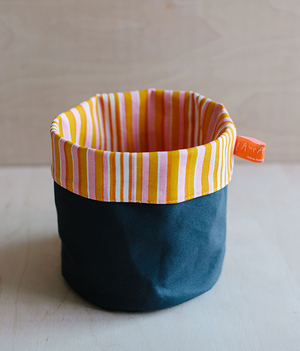 Fabric Storage Pot - Graphite Dry Wax - pink + mustard stripe