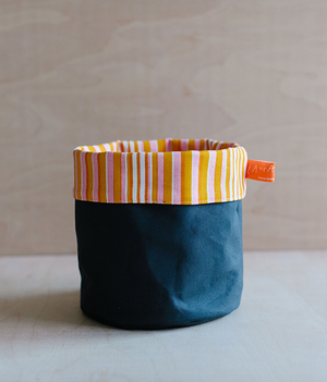 Fabric Storage Pot - Graphite Dry Wax - pink + mustard stripe