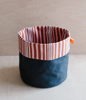 Fabric Storage Pot - Graphite Dry Wax - pink + brown stripe