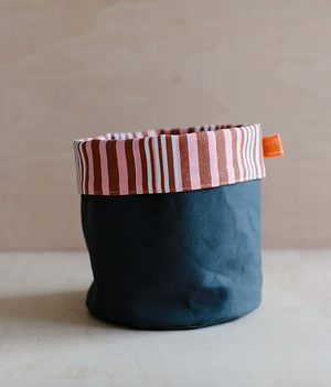 Fabric Storage Pot - Graphite Dry Wax - pink + brown stripe