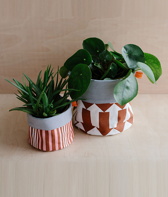 Fabric Storage Pot - Stripe - pink + brown