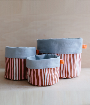 Fabric Storage Pot - Stripe - pink + brown