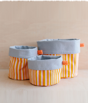 Fabric Storage Pot - Stripe - pink + mustard