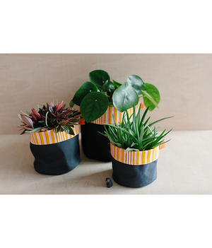 Fabric Storage Pot - Graphite Dry Wax - pink + mustard stripe