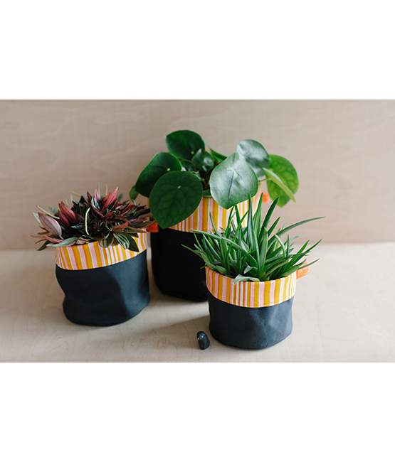 Fabric Storage Pot - Graphite Dry Wax - pink + mustard stripe