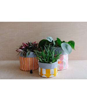 Fabric Storage Pot - Stripe - pink + mustard