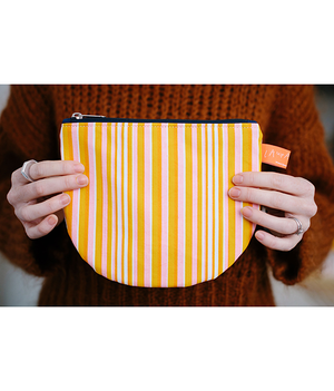 Make Up Pouch - Stripe - Pink/Mustard