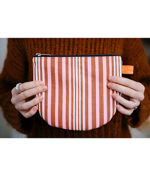 Make Up Pouch - Stripe - Pink/Brown