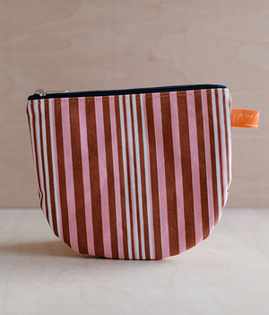 Make Up Pouch - Stripe - Pink/Brown