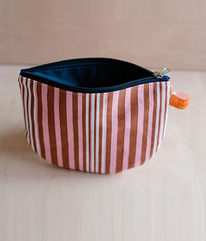 Make Up Pouch - Stripe - Pink/Brown