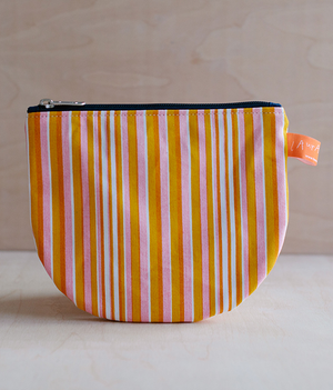 Make Up Pouch - Stripe - Pink/Mustard