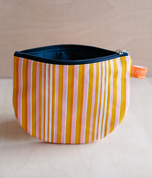 Make Up Pouch - Stripe - Pink/Mustard