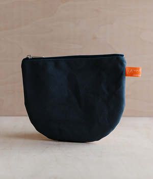 Make Up Pouch - Graphite Grey Dry Wax Cotton with a Pink/Mustard lining