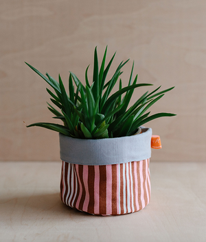 Fabric Storage Pot - Stripe - pink + brown