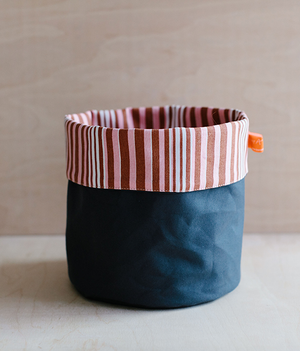 Fabric Storage Pot - Graphite Dry Wax - pink + brown stripe