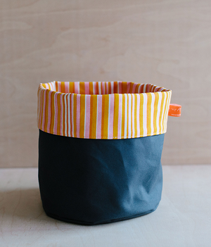 Fabric Storage Pot - Graphite Dry Wax - pink + mustard stripe