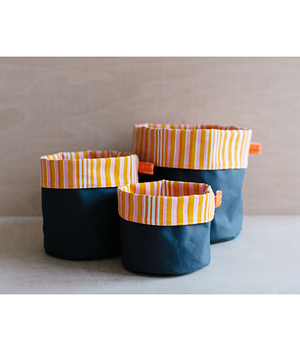 Fabric Storage Pot - Graphite Dry Wax - pink + mustard stripe